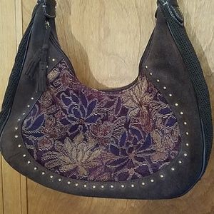 The Sak Purple Floral Jacquard Suede Shoulder Bag